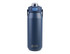 A drink bottle in navy blue with a quick release lid and a logo on the front.