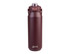 A drink bottle in a deep burgundy hue with a quick release lid and a logo on the front.