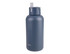 A drink bottle in matte navy blue with a straw lid and a logo on the front.