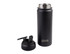 A drink bottle in matte black with a removable spout lid and a logo. Made for vacuum insulation.