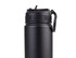 A drink bottle in matte black with a spout and handle, featuring a logo on the side.