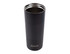 A drink bottle in matte black finish, featuring a stainless steel interior and a logo near the base.