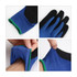 Frosted insulating gloves featuring a blue and black design with green trims, showcasing the interior and exterior details.