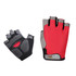 Anti-slip bike gloves in red, grey, and black with padded palms and an ergonomic design, featuring a logo.