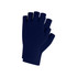Navy blue, plain knitted fingerless gloves with a woven label, designed as a clothing accessory.