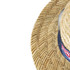 A straw hat with a wide brim, featuring a woven pattern and a dark band around the crown.