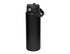 A drink bottle with a sleek black design, featuring a spout and carry handle, along with a logo.