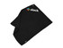 A black golf towel with a logo and a corner loop for attachment.