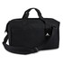 A black duffle bag with sturdy handles and a shoulder strap, featuring a logo tag.