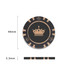 A set of Royal Crown clay poker chips in black and beige, measuring 40mm in diameter and 3.3mm thick, with a crown design.