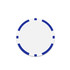A round poker chip in white with blue markings around the edges. It features a logo in the centre.