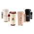 A drink bottle collection featuring four 550ML double wall stainless steel coffee mugs in white, red, pink, and black.