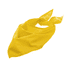 A yellow triangular bandana tied in a loose knot. The fabric is smooth and has a vibrant appearance.