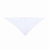 A triangular bandana in white, featuring a plain design and a branding logo.