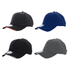 A collection of four caps in black, navy, and grey, featuring cotton twill contrast piping and logos.