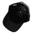 A black 6-panel cap with cotton twill contrast piping and an interior view. It features a logo inside.