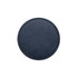 A round PU coaster in navy blue with a stitched edge and a smooth surface, featuring a logo.