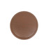 A brown PU coaster with a smooth texture and stitched edges. It features a logo in the centre.