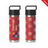 A drink bottle in Christmas red with a solid black handle and a snowflake pattern, featuring a branding area.