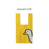 A yellow knitted handbag featuring a duck design and a square handle. The bag has a logo on it.