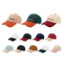 A collection of six-panel solid colour caps in various colours, featuring different logos.