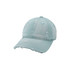 A vintage baseball cap in light blue with distressed detailing and a curved brim. It features a logo on the front.