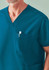 A unisex pulse V-neck scrub top in teal featuring a chest pocket and a logo.