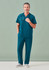 A unisex pulse v-neck scrub top in teal, paired with matching scrub pants, worn by a model with a stethoscope.
