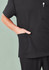 A unisex black V-neck scrub top featuring a pocket and a pen holder.