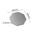 An octagonal metal coaster in silver, measuring 95mm in diameter and 2.6mm thick, with a sleek finish.