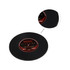 A black coaster designed to resemble a vinyl record, featuring a circular label in the centre and textured grooves.