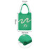 A green knitted shoulder bag with a wave design, featuring a zippered pocket at the base and dimensions provided.