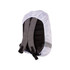 A reflective RPET backpack cover in white and grey, featuring adjustable straps and a fitted design.
