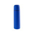 A blue vacuum flask with a smooth finish and a rounded cap, featuring a subtle logo.