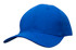 A blue cotton twill cap with a curved brim and an adjustable strap at the back. It has a logo on the front.