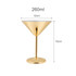 A gold stainless steel martini goblet with a conical shape, featuring a sturdy base and measuring 16cm in height.