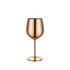 A stainless steel wine goblet in rose gold with a sleek, reflective finish and a sturdy base.