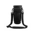 A drink bottle carrier bag in black with a phone pocket and adjustable strap. Features a zippered pocket.