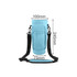 A drink bottle carrier bag in light blue with a shoulder strap and a zippered phone pocket.