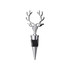 A drink bottle stopper featuring a silver deer head design with antlers and a black rubber base.