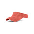 A washed sun visor in a coral hue with a wide brim and an adjustable strap. Features a logo.