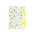 An expandable file folder in pastel yellow with a floral print of pink flowers and green leaves, featuring a closure.