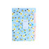 A blue expandable file folder with a floral pattern featuring white flowers, yellow accents, and green leaves.
