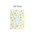 An expandable file folder in yellow covered with pink floral patterns, featuring a secure closure and a branding label.