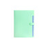 A4 expandable file folder in mint green, featuring tabs and a secure clasp closure. Includes a branding logo.