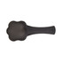 A black pet food scoop with a rounded, flower-shaped scoop end and a long handle.