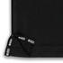 A black polo shirt featuring a mesh fabric design with a logo on the hem.