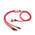 A red 6-in-1 charging cable featuring multiple connectors and a central hub, with a logo on the hub.