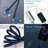 A 60W 6-in-1 long braided charging cable in blue, featuring multiple connector types and a logo.