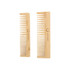 Two bamboo combs with a light brown finish, featuring a logo on one side.